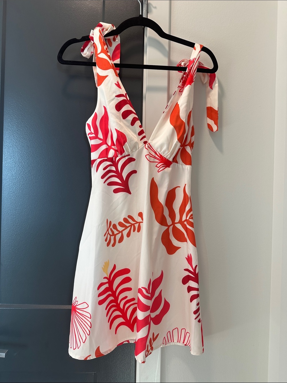 Tie-Shoulder Floral Sundress in White with Pink & Orange